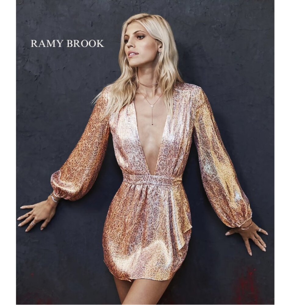 NWT Ramy Brook Metallic Silk Dress Printed Amalia Dress in Blush Pink Size 2